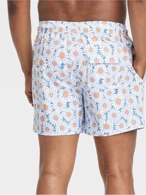 NWT Goodfellow & Co. XL Men's Floral Daisy Swim Trunks - Blue/White/Orange